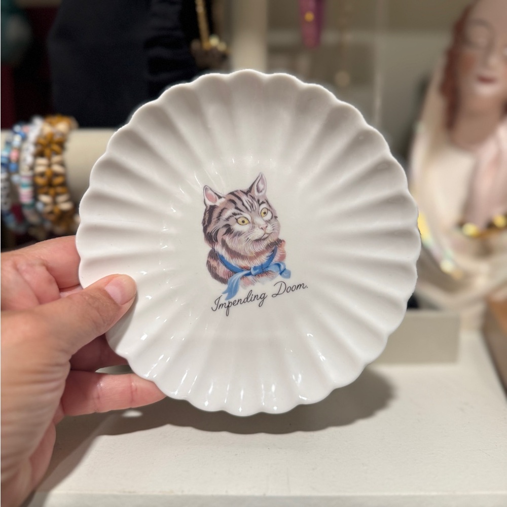 Dirty Lola Cat Impending Doom ceramic plate trinket dish